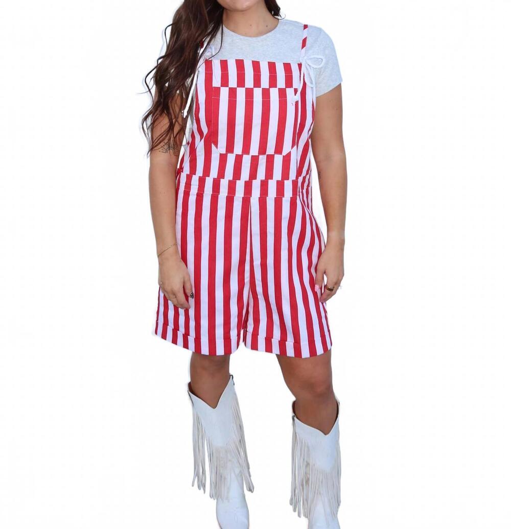 NEW THINGS BETWEEN stripe overalls in red